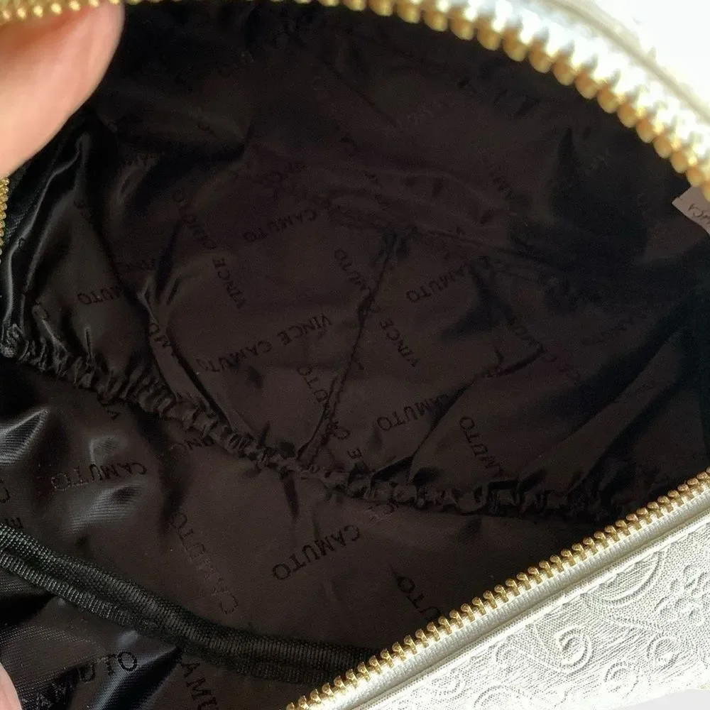 Vince Camuto Camara Large Cosmetic Bag Gold Makeup Travel Toiletry Case